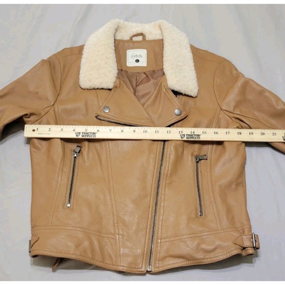 Sybilla‎ Faux Leather Shearling Collar Bomber Womens Large Brown DAMAGED